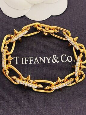 Edgy Tiffany-Style Spike Diamond Chain Bracelet, Heavy Streetwear Style
